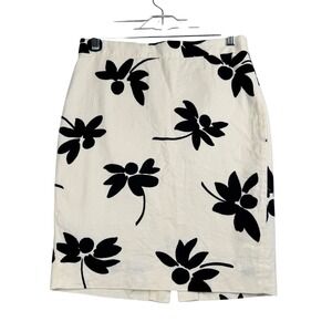 J.Crew Pencil‎ Skirt Womens 2 Cream Black Floral Quiet Luxury Office Chic